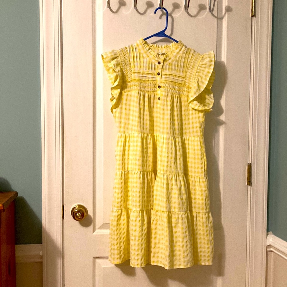 THML checkered yellow and white knee length dress- Size- M